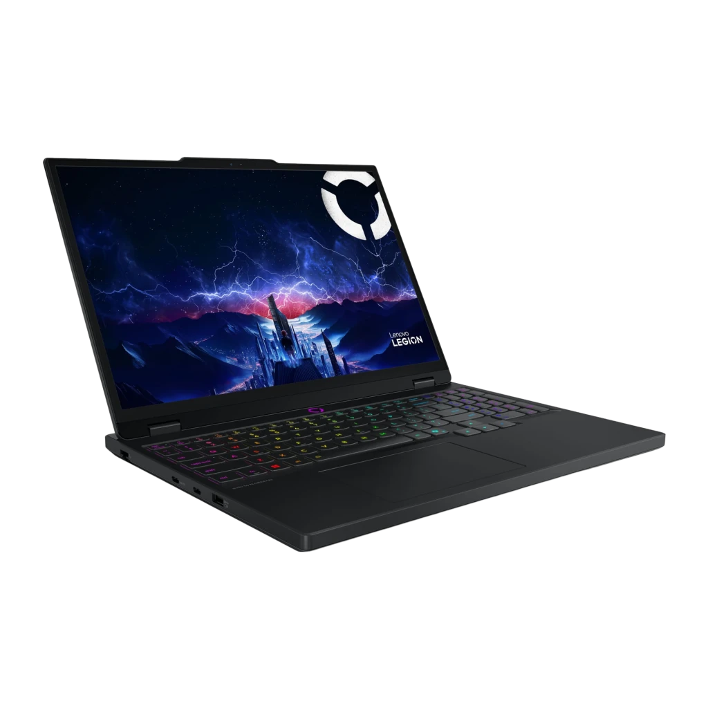 Lenovo Legion 5 15IRX10 1TB noir, vue de face: clavier RGB multicolore et écran avec fond gaming d'éclairs - Ítem1