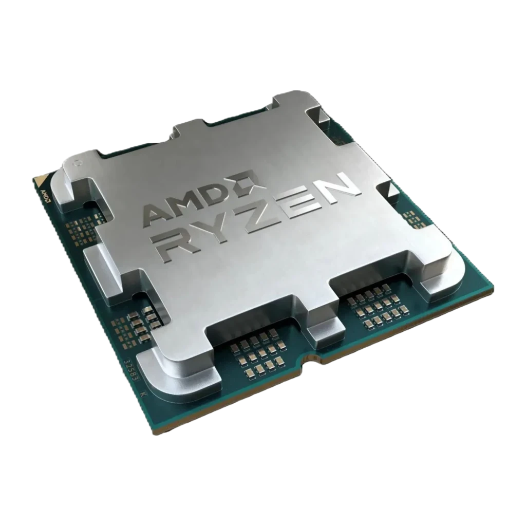 AMD Ryzen 5 8500G AM5, vue supérieure en angle: IHS argenté avec logo gravé et PCB vert sarcelle - Ítem2
