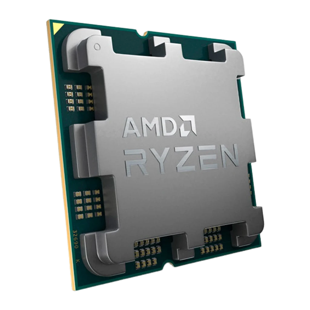AMD Ryzen 5 8500G AM5, vue supérieure en angle: IHS argenté avec logo gravé et PCB vert sarcelle - Ítem1