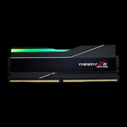 G.Skill Trident Z5 Neo RGB 32GB DDR5 noir, vue de face: dissipateur noir brossé avec éclairage RGB vert en haut