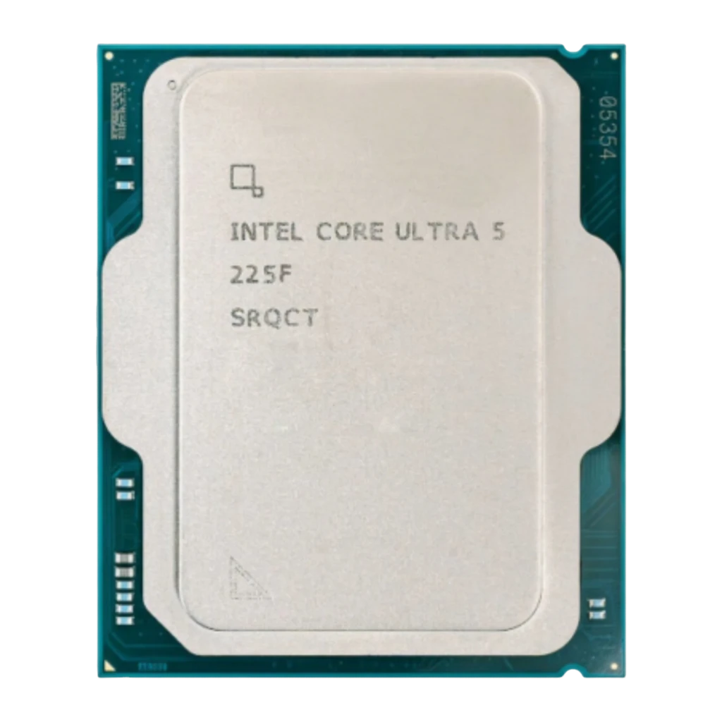 Intel Core Ultra 5 225F Tray, vue de face: IHS argenté avec logo Intel Core Ultra 225F en noir - Ítem1