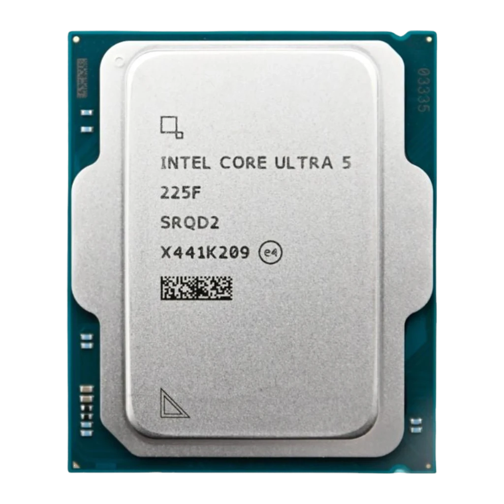 Intel Core Ultra 5 225F Tray, vue de face: IHS argenté avec logo Intel Core Ultra 225F en noir - Ítem2