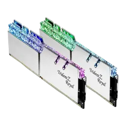 G.Skill Trident Z Royal 32GB DDR4 3200MHz Plata, vista frontal en ángulo: 2 módulos con difusor cristal RGB iluminado y