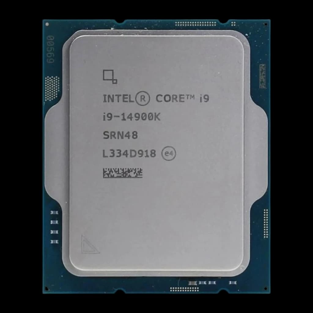 Intel Core i9-14900K LGA1700 3.2GHz, vista frontal real: IHS gris con número de serie SRN48 y código L334D918 grabados