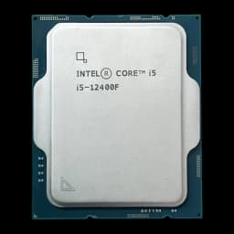 Intel Core i5-12400F LGA1700 Tray, vista frontal: IHS plateado con grabado i5-12400F, PCB azul y triángulo de orientación