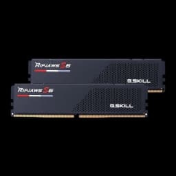 G.Skill Ripjaws S5 64GB DDR5 6000MHz preto, vista frontal: kit 2 módulos com dissipador preto, logo e contatos dourados