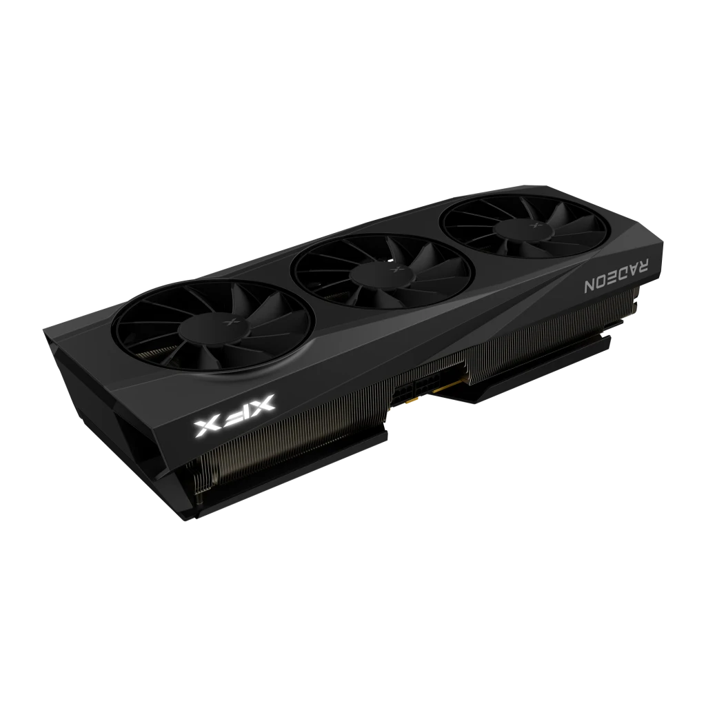 XFX Radeon RX 9070 QuickSilver OC 16GB negro, vista frontal: tres ventiladores con logo X y conector PCIe dorado - Ítem1