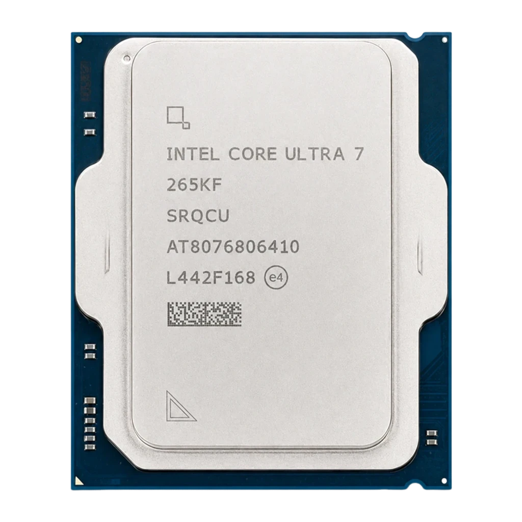 Boîte noire Intel Core Ultra série 2 avec grand logo intel CORE, mention Unlocked et motif de points bleus, chiffre 7 bien visible sur les bords - Ítem4