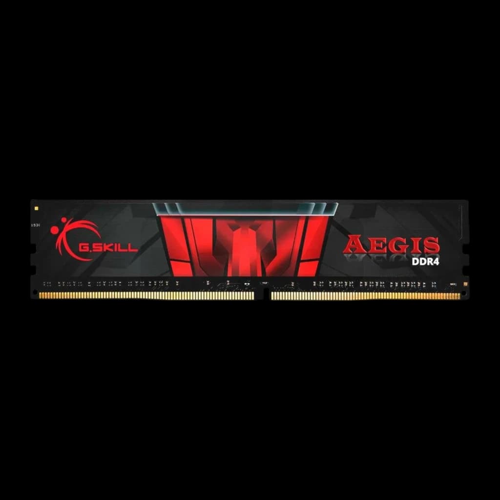 G.Skill Aegis 8GB DDR4 3200MHz negro, vista frontal: disipador negro con diseño rojo y logo Aegis DDR4
