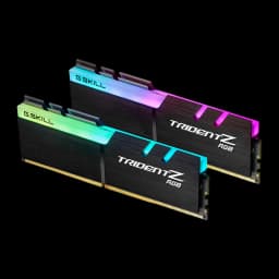 G.Skill Trident Z RGB 16GB preto, vista frontal escalonada: dois módulos DDR4 com iluminação RGB multicolor no dissipador