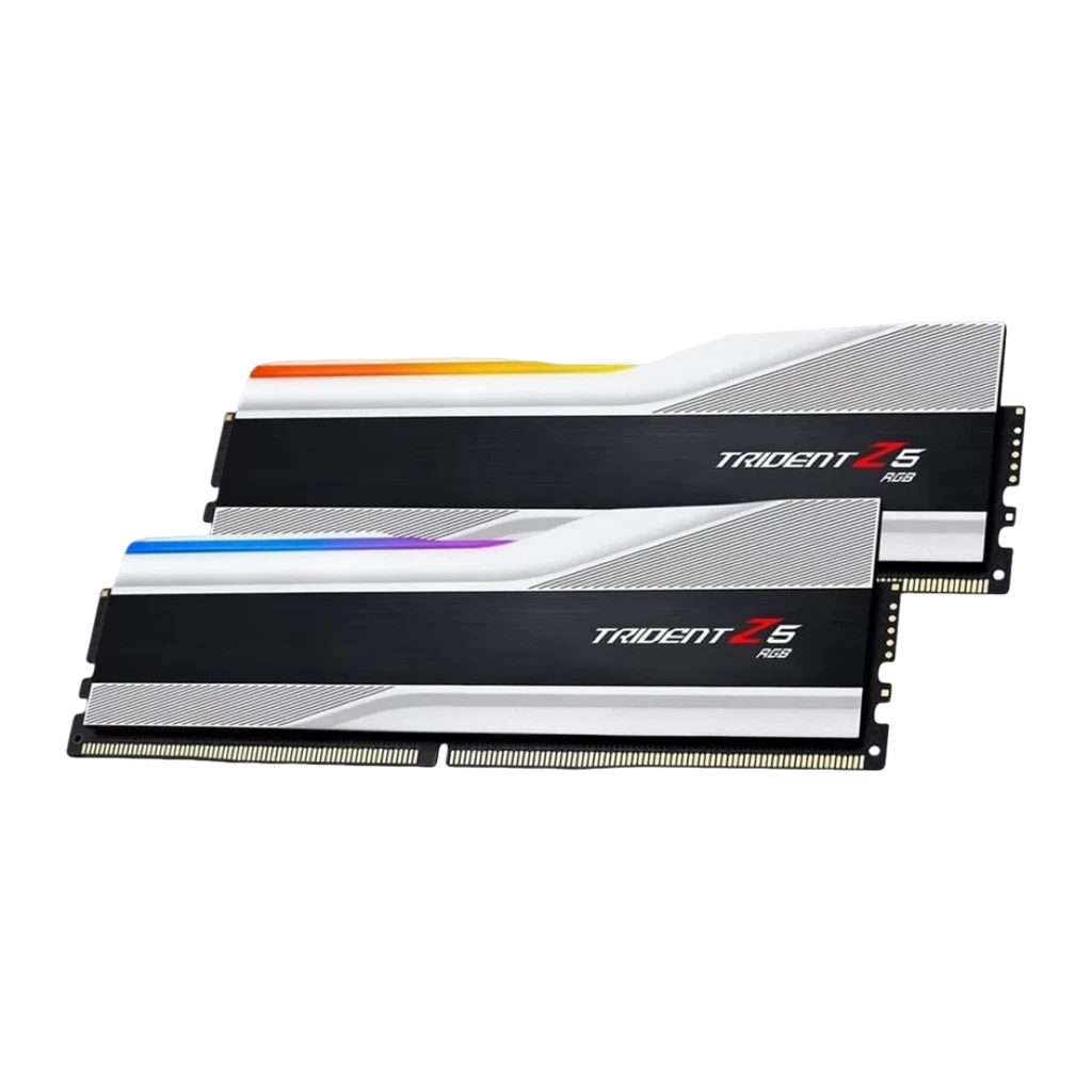 G.Skill Trident Z5 RGB DDR5 6000MHz 32GB argent métallique, vue en perspective: kit 2 modules avec éclairage RGB actif et - Ítem1