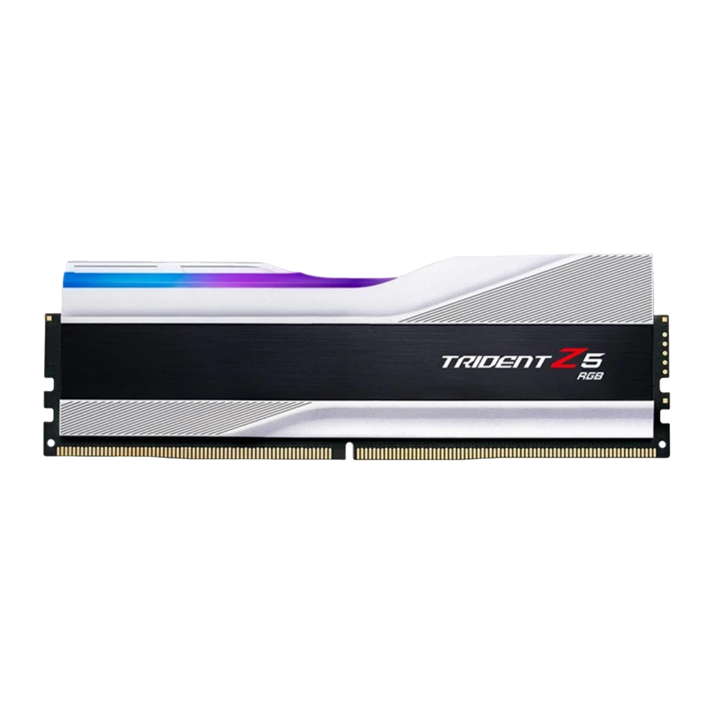 G.Skill Trident Z5 RGB DDR5 6000MHz 32GB argent métallique, vue en perspective: kit 2 modules avec éclairage RGB actif et - Ítem2