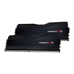 G.Skill Trident Z5 DDR5 32GB Preto, vista lateral baixa: dois módulos com dissipador ranhurado e contatos DDR5 em primeiro
