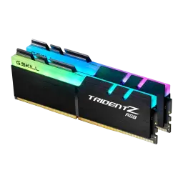 G.Skill Trident Z RGB for AMD 16GB negro, vista frontal: 2 módulos DDR4 en ángulo, iluminación RGB en la parte superior