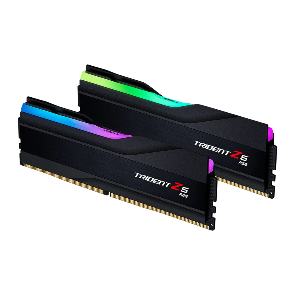 G.Skill Trident Z5 RGB 32GB DDR5 5600 CL36 noir, vue de face: deux modules empilés avec éclairage RGB multicolore sur la - Ítem2