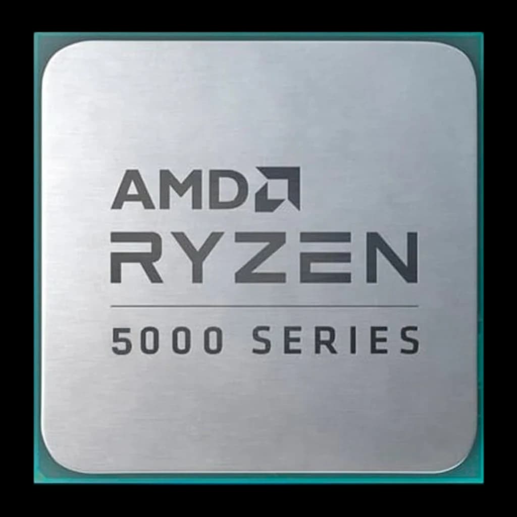 Procesador AMD Ryzen 9 5900XT AM4 en presentación tray, cápsula plateada con logo AMD Ryzen 5000 Series grabado, diseño cuadrado con bordes verdes