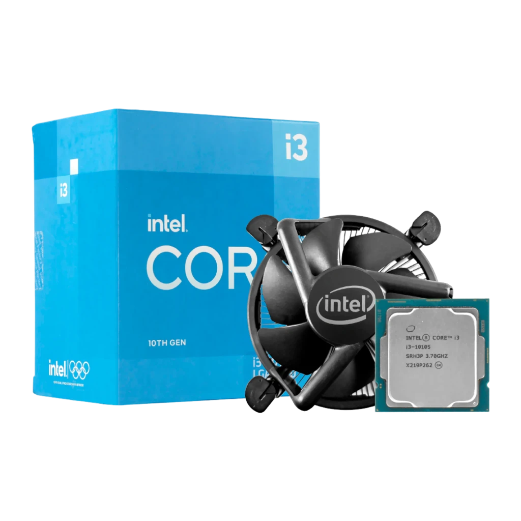 Boîte bleue Intel Core i3 10e génération avec logo i3 en coin, design épuré en dégradés bleus, mention 10th Gen et marquage core bien visible - Ítem1