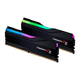 G.Skill Trident Z5 RGB DDR5 6000MHz 64GB negro, vista principal: dos módulos en ángulo, tira RGB multicolor en la parte