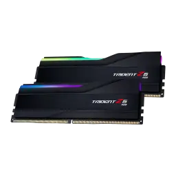 G.Skill Trident Z5 RGB DDR5 6000MHz 64GB negro, vista lateral: dos módulos escalonados, disipador cepillado y tira RGB