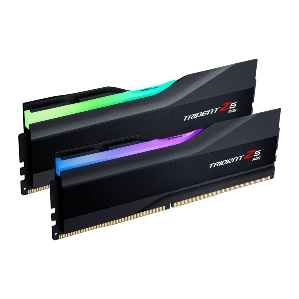 G.Skill Trident Z5 RGB DDR5 6000MHz 64GB noir, vue principale: deux modules en angle, bande RGB multicolore en haut - Ítem2