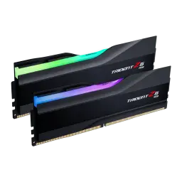 G.Skill Trident Z5 RGB DDR5 6000MHz 64GB negro, vista frontal: dos módulos separados, tira RGB con degradado verde-azul-rosa