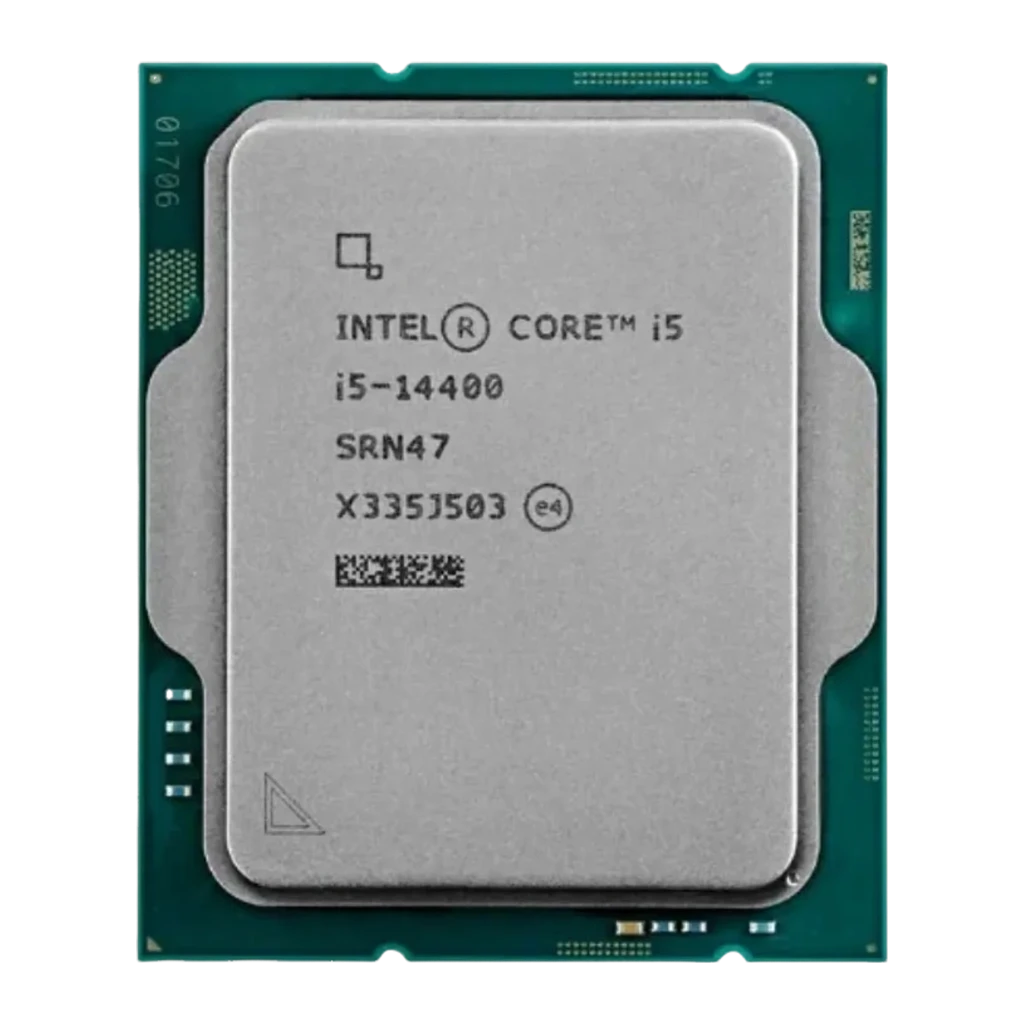 Boîte bleue Intel Core i5 14e gen avec processeur i5-14400 LGA1700 visible, capot métallique brillant et PCB vert, mention Unlocked en façade - Ítem3