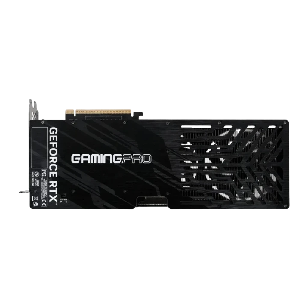Palit RTX 5070 Ti GamingPro-S OC 16GB preto, vista frontal: três ventoinhas com logo Palit e conector PCIe dourado - Item1