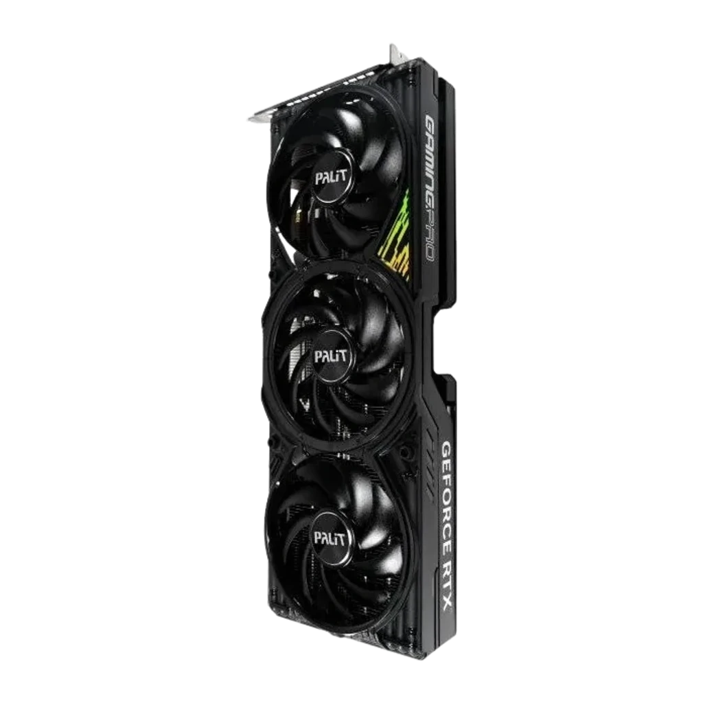 Palit RTX 5070 Ti GamingPro-S OC 16GB preto, vista frontal: três ventoinhas com logo Palit e conector PCIe dourado - Item3