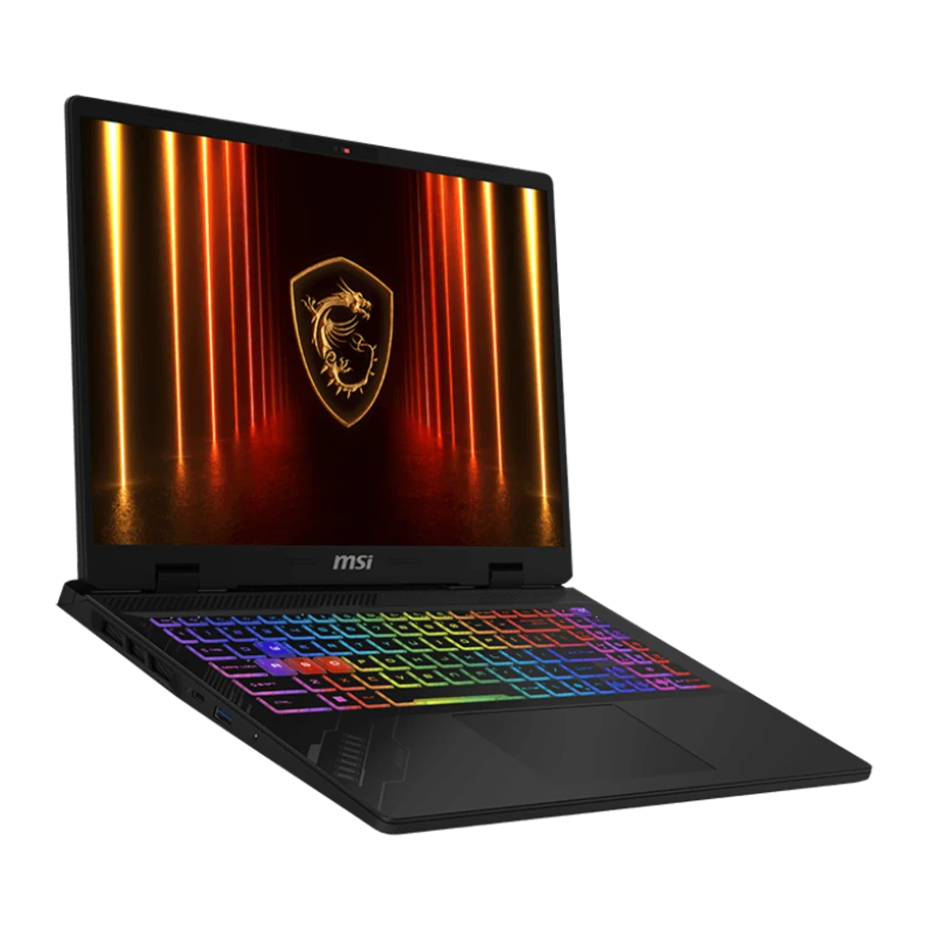 MSI Crosshair 16 HX 2TB Cosmos Gray, vista frontal: pantalla con logo dragón MSI y teclado RGB iluminado - Ítem1