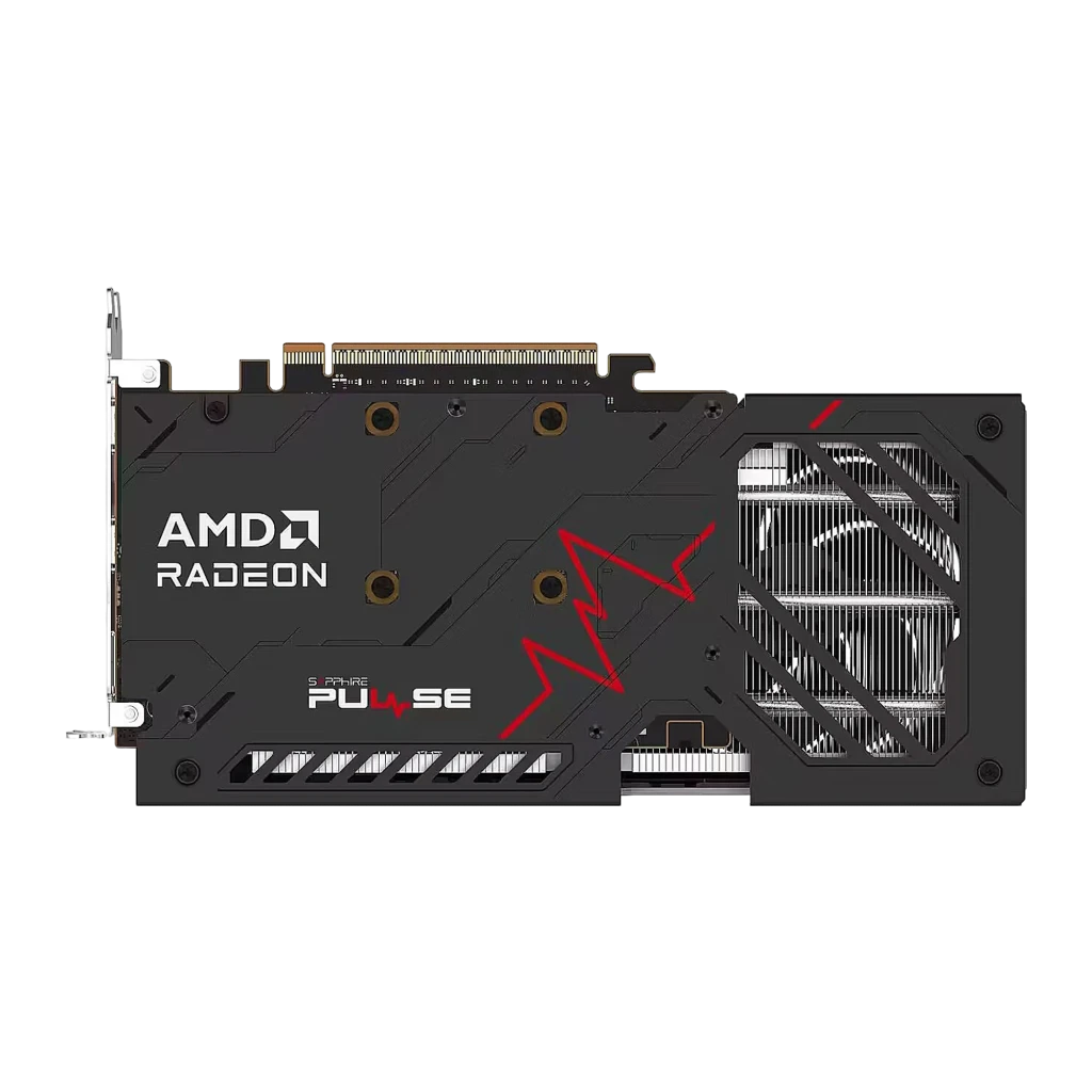 Sapphire Pulse Radeon RX 9060 XT 8GB GDDR6 negra, vista frontal: dos ventiladores con logo Pulse y detalles rojos - Ítem1