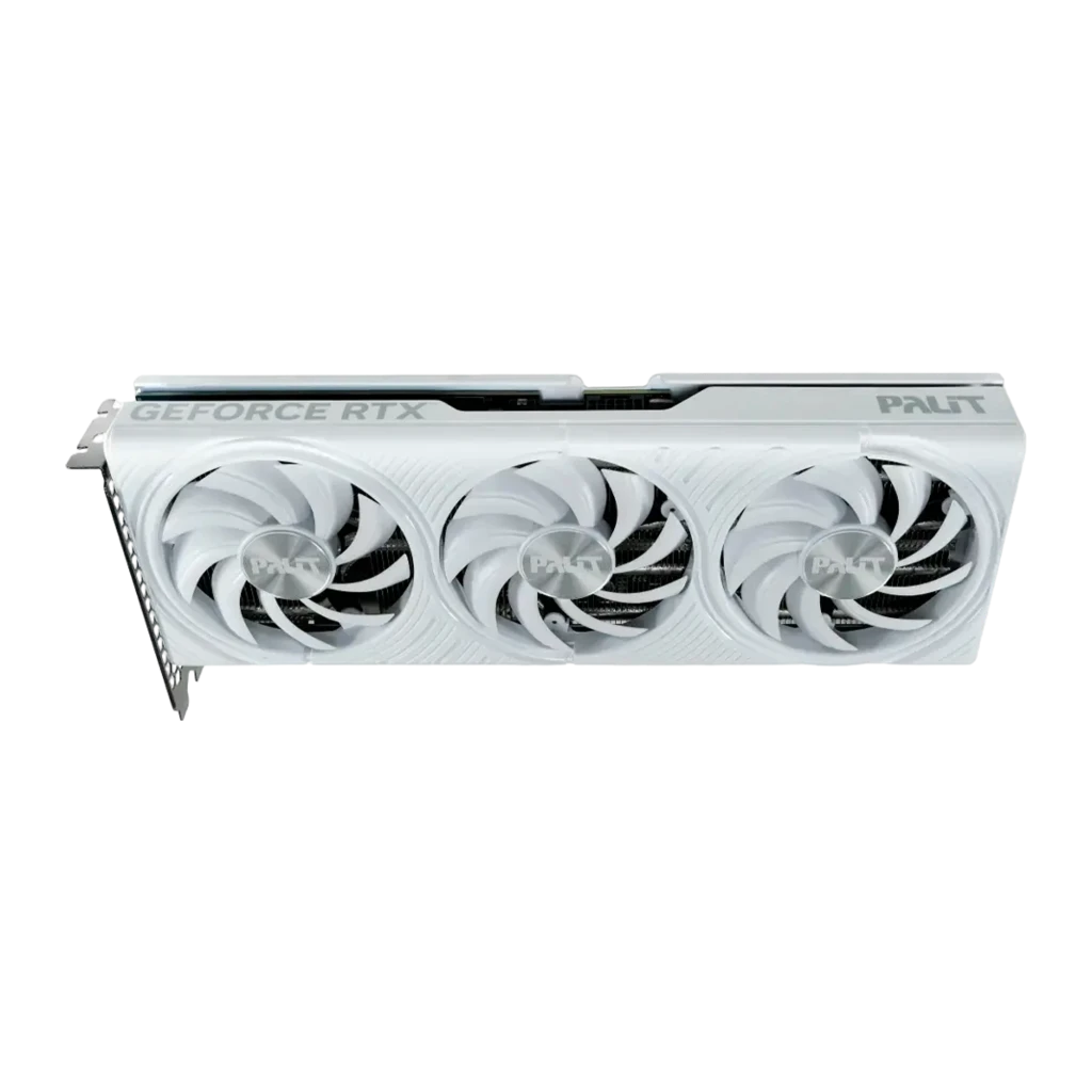 Palit GeForce RTX 5070 White OC 12GB blanco, vista frontal: tres ventiladores con aspas curvas y logo Palit, conector PCIe - Ítem2