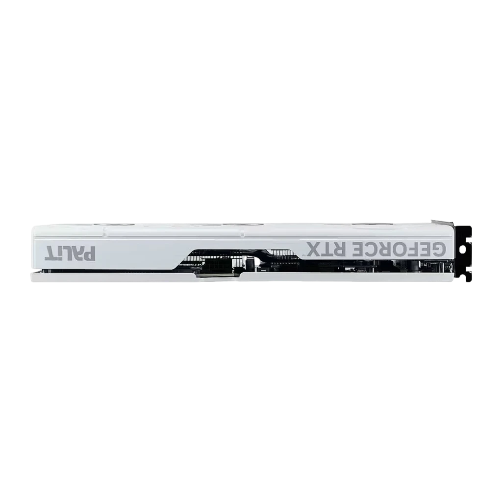 Palit GeForce RTX 5070 White OC 12GB blanco, vista frontal: tres ventiladores con aspas curvas y logo Palit, conector PCIe - Ítem4