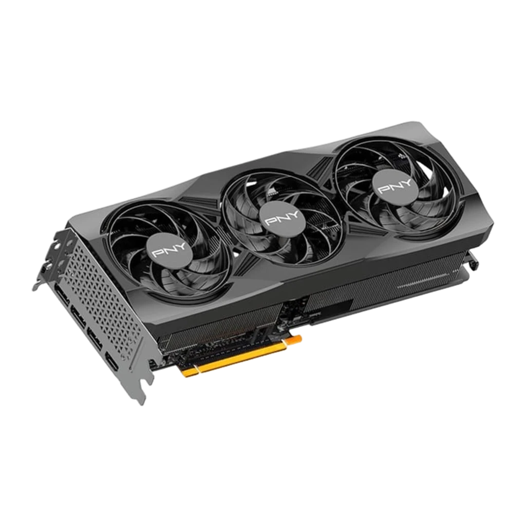 PNY GeForce RTX 5070 Ti Gaming Triple Fan OC 16GB gris, vista frontal: tres ventiladores con logo PNY y conector PCIe dorado - Ítem2