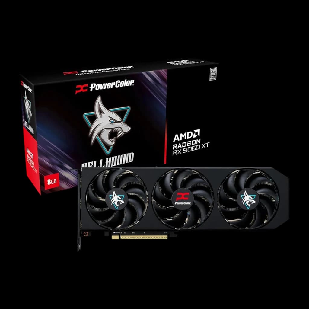 PowerColor Hellhound Radeon RX 9060 XT 8GB negro, kit completo: tarjeta gráfica y caja retail Hellhound RX 9060 XT 8GB juntas