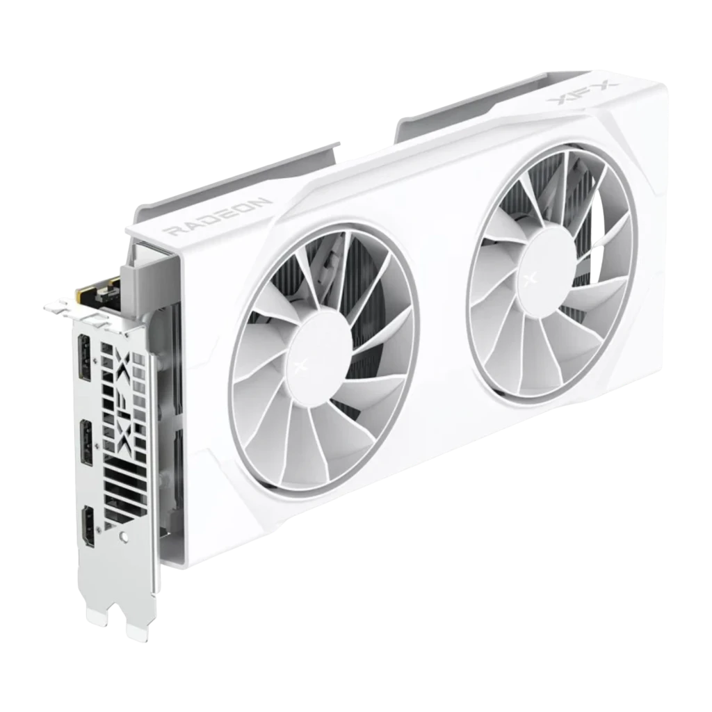 XFX Swift Radeon RX 9060 XT OC 8GB branco, vista frontal: shroud branco com dois ventiladores e logo X - Item2