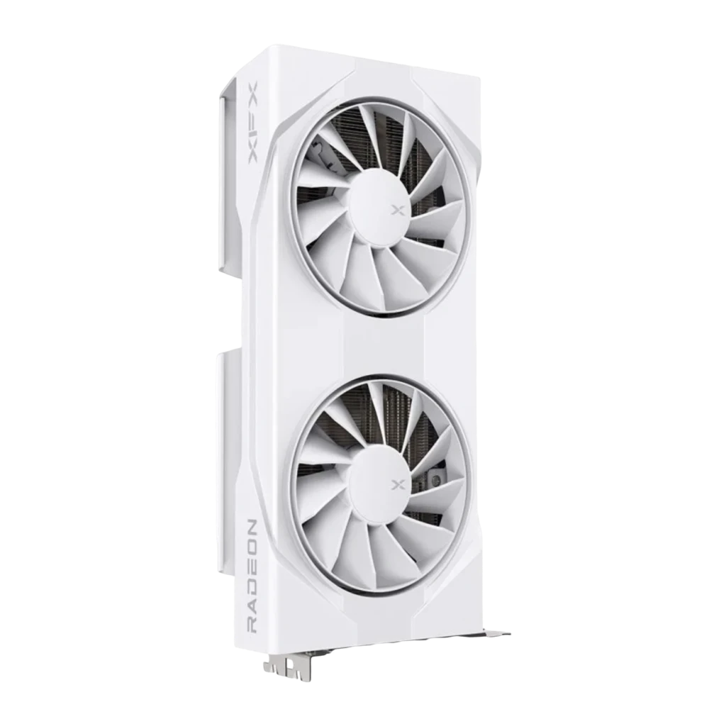 XFX Swift Radeon RX 9060 XT OC 8GB branco, vista frontal: shroud branco com dois ventiladores e logo X - Item3