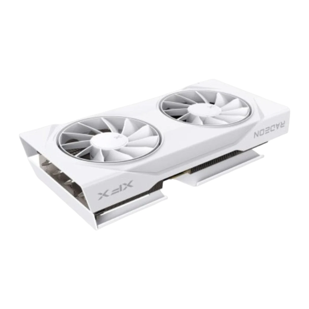 XFX Swift Radeon RX 9060 XT OC 8GB branco, vista frontal: shroud branco com dois ventiladores e logo X - Item4