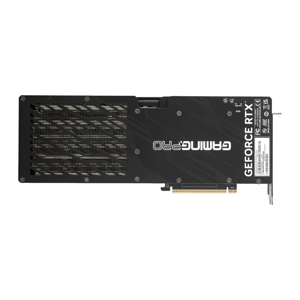 Palit GeForce RTX 5080 GamingPro OC 16GB preto, vista frontal: três ventoinhas com logo PALiT e conector PCIe dourado - Item1