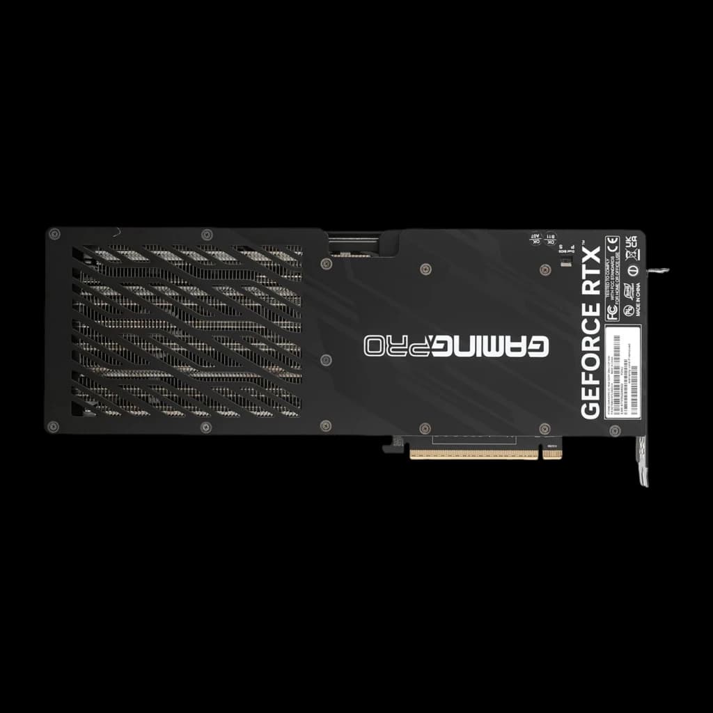 Palit GeForce RTX 5080 GamingPro OC 16GB noir, vue arrière: backplate avec grille de ventilation et texte GamingPro GeForce
