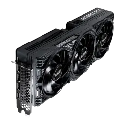 Palit GeForce RTX 5080 GamingPro OC 16GB noir, vue en angle: trois ventilateurs, équerre avec ports et texte GeForce RTX sur
