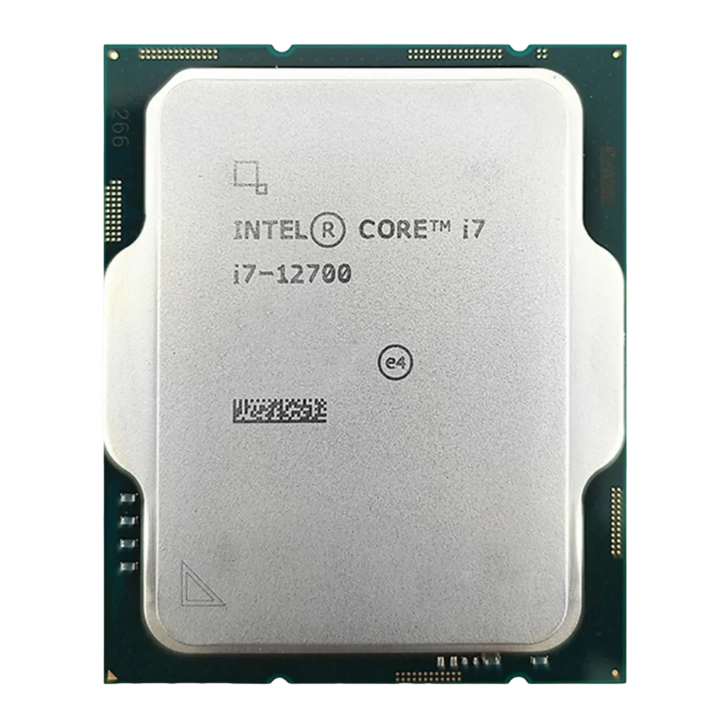 Intel Core i7-12700, vue de face: IHS argenté avec grand logo Core i7-12700 sur PCB vert - Ítem1