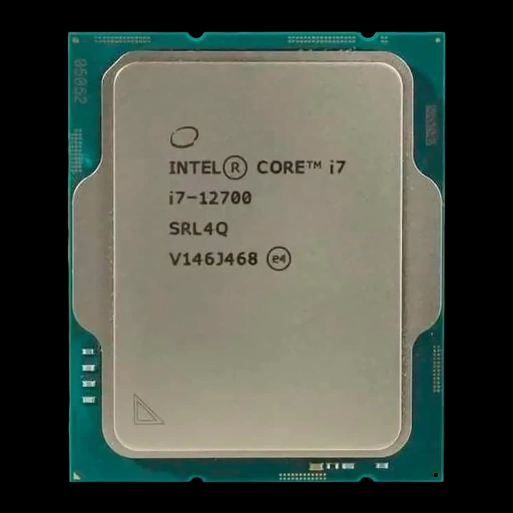 Intel Core i7-12700, vue de face détail: IHS argenté avec numéro de série SRL4Q et code V146J468 visibles