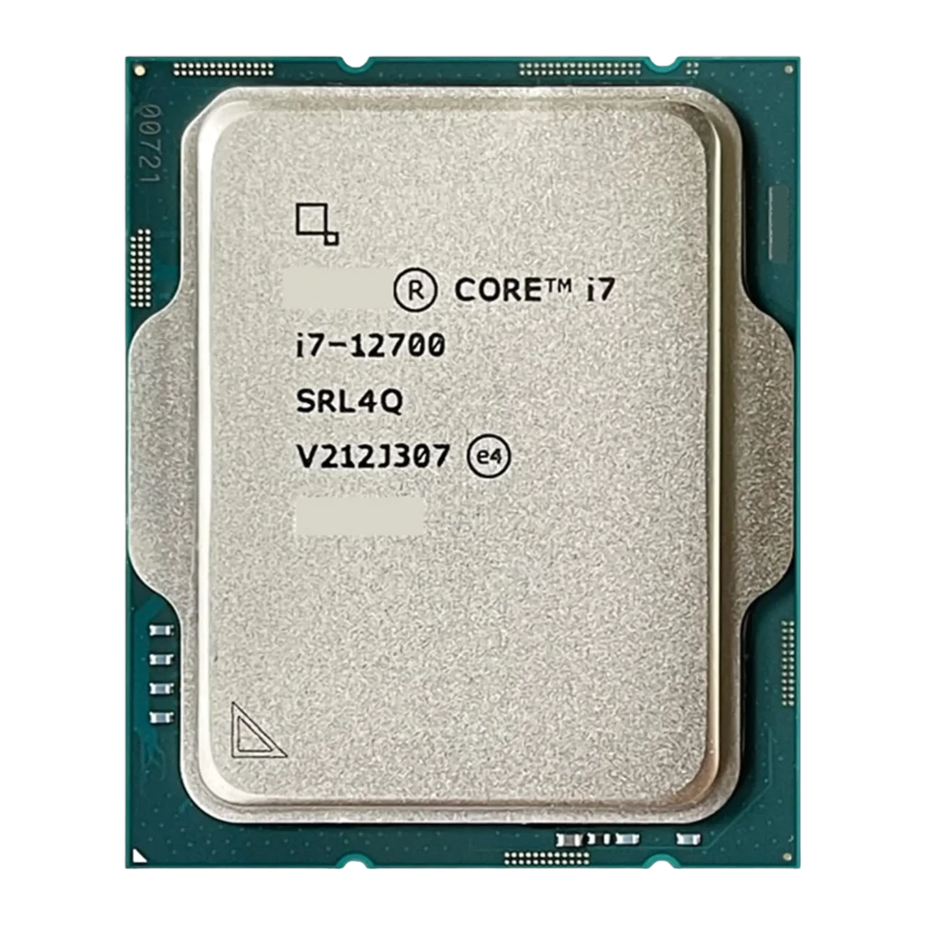 Intel Core i7-12700, vue de face: IHS argenté avec grand logo Core i7-12700 sur PCB vert - Ítem3