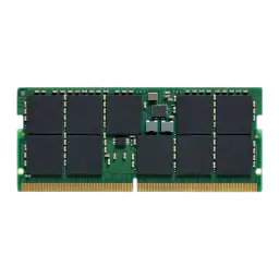 Kingston KVR56S46BS8-32 32GB DDR5 SO-DIMM, vista frontal: face com 8 chips pretos, controlador e componentes SMD