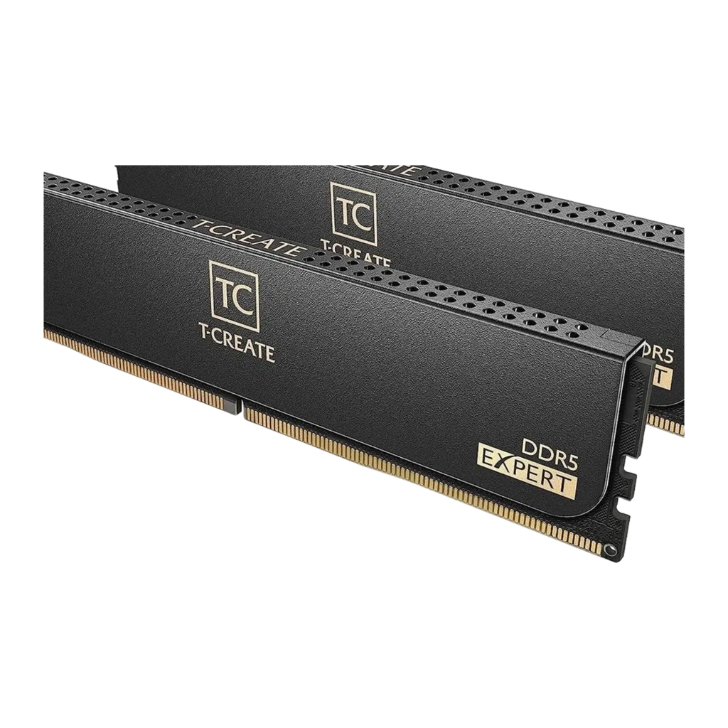 Team Group T-Create Expert DDR5 6000MHz 32GB noir, vue avant en angle: kit 2 modules avec dissipateur noir et logo TC doré, - Ítem2