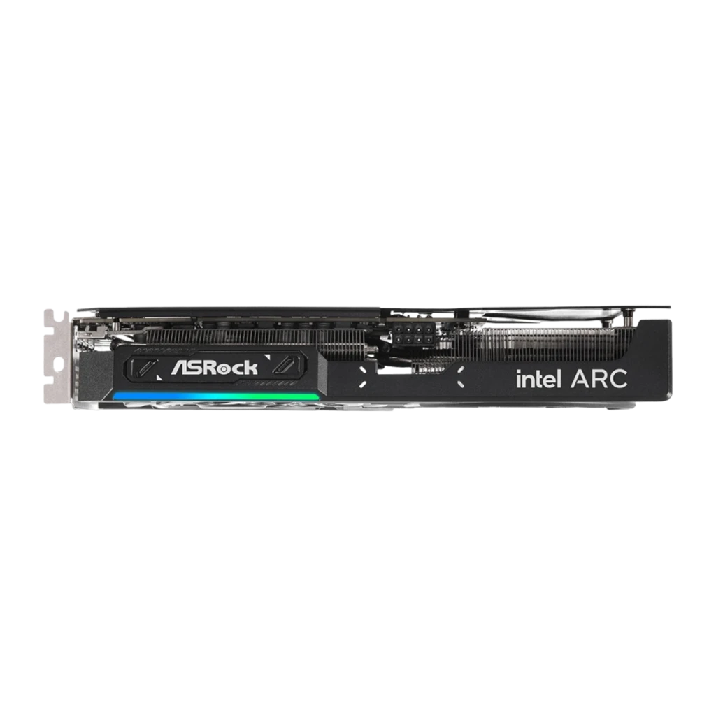 ASRock Intel Arc B580 Challenger OC 12GB negra, frontal: dos ventiladores, logo Challenger y franja RGB azul-verde - Ítem2