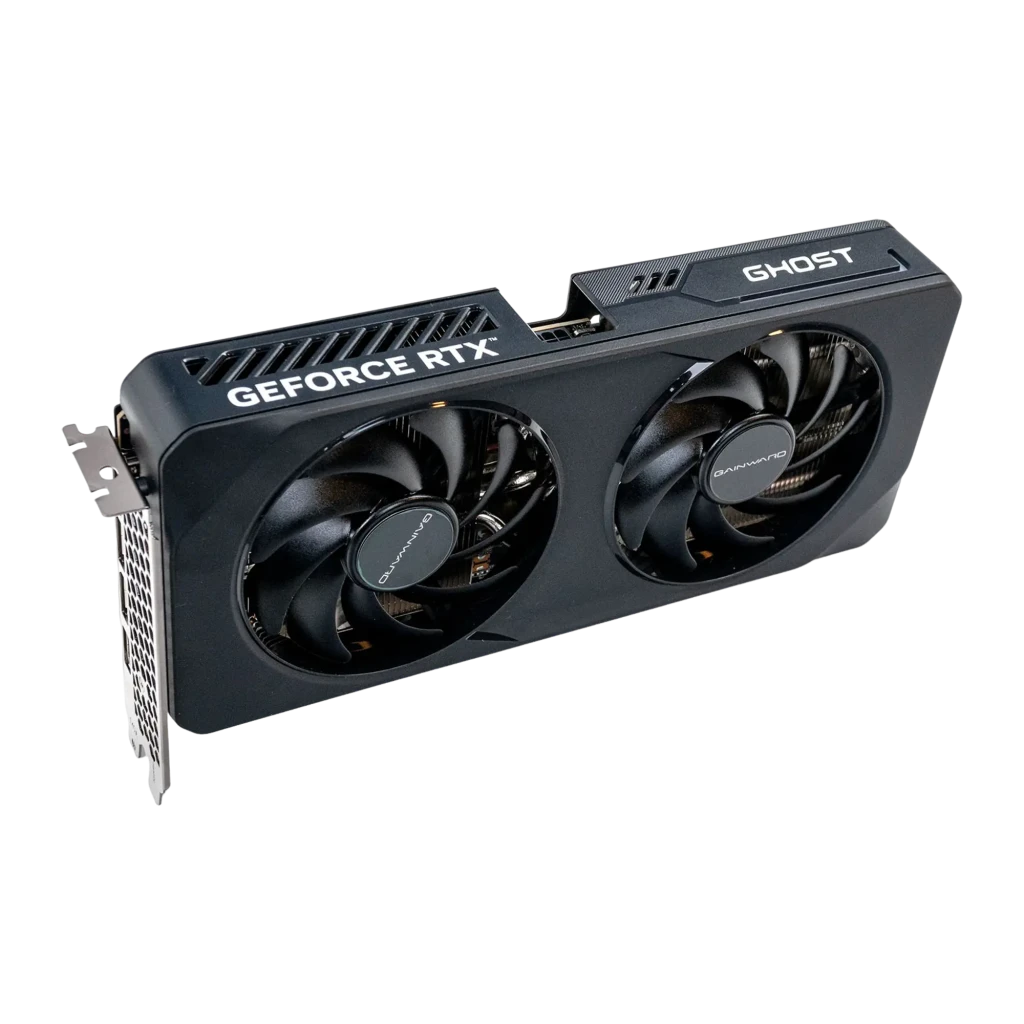 Gainward GeForce RTX 5060 Ti Ghost 8GB preta, vista frontal: dois ventiladores, logos GeForce RTX e GHOST no shroud preto - Item3