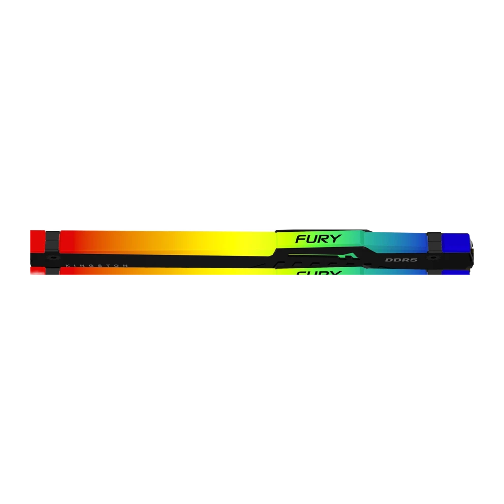Kingston Fury Beast RGB 32GB DDR5 Negro, vista en ángulo: kit 2 módulos con iluminación RGB degradado rojo-verde-azul en - Ítem3