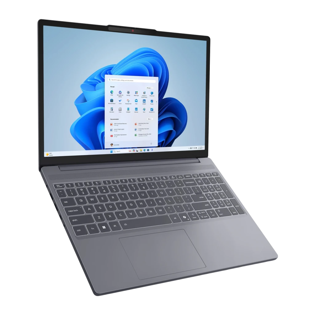 Lenovo IdeaPad Slim 3 15ARP10 512GB Luna Grey, vista frontal: ecrã com Windows 11 e teclado completo com numpad - Item2