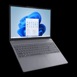 Lenovo IdeaPad Slim 3 15ARP10 512GB Luna Grey, vista em ângulo: ecrã com Windows 11 e teclado vistos da direita